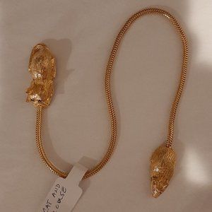 Vintage Cat and Mouse gold tone bookmark with rhinestone eyes